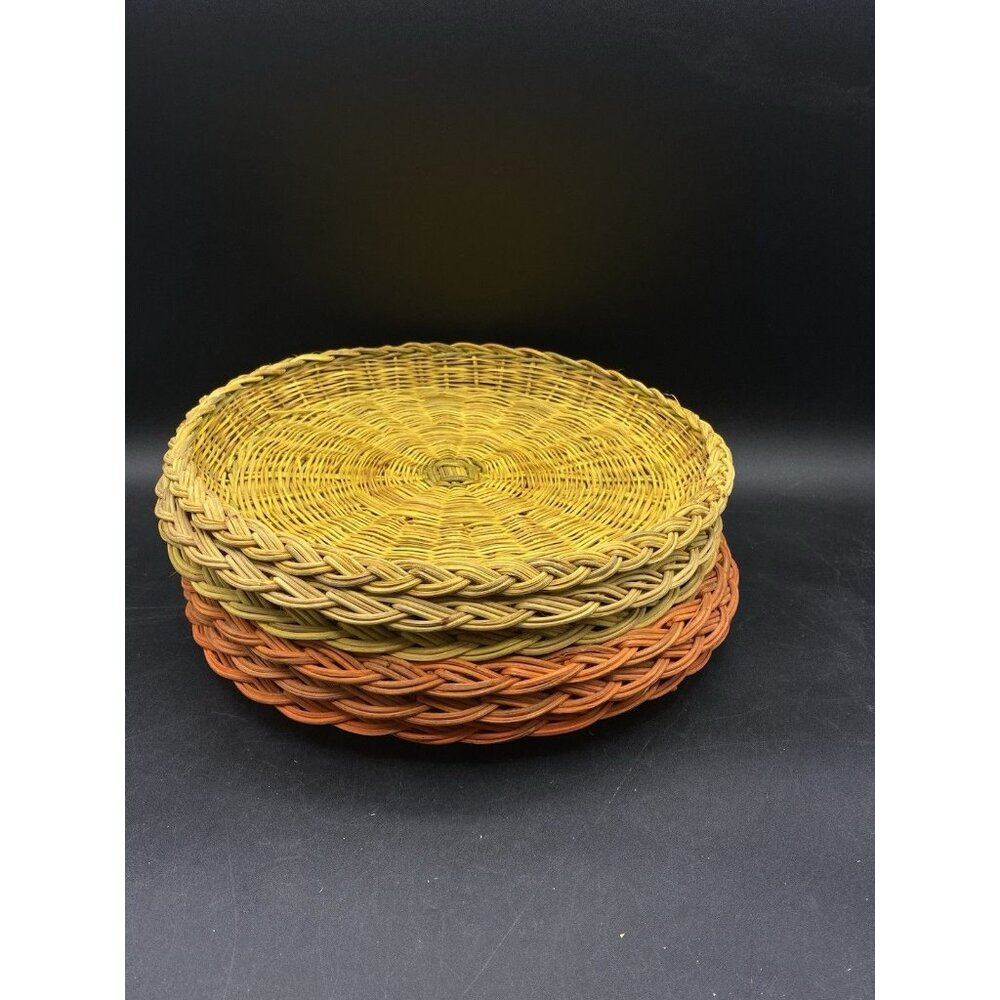 Woven Wicker Paper Plate Holders 9.5” Round Set of 6 Multicolored Hong Kong - Picture 7 of 7